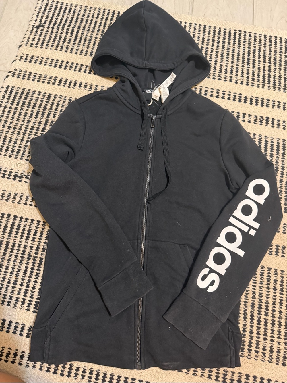 adidas Black Hoodie with White Logo Tags